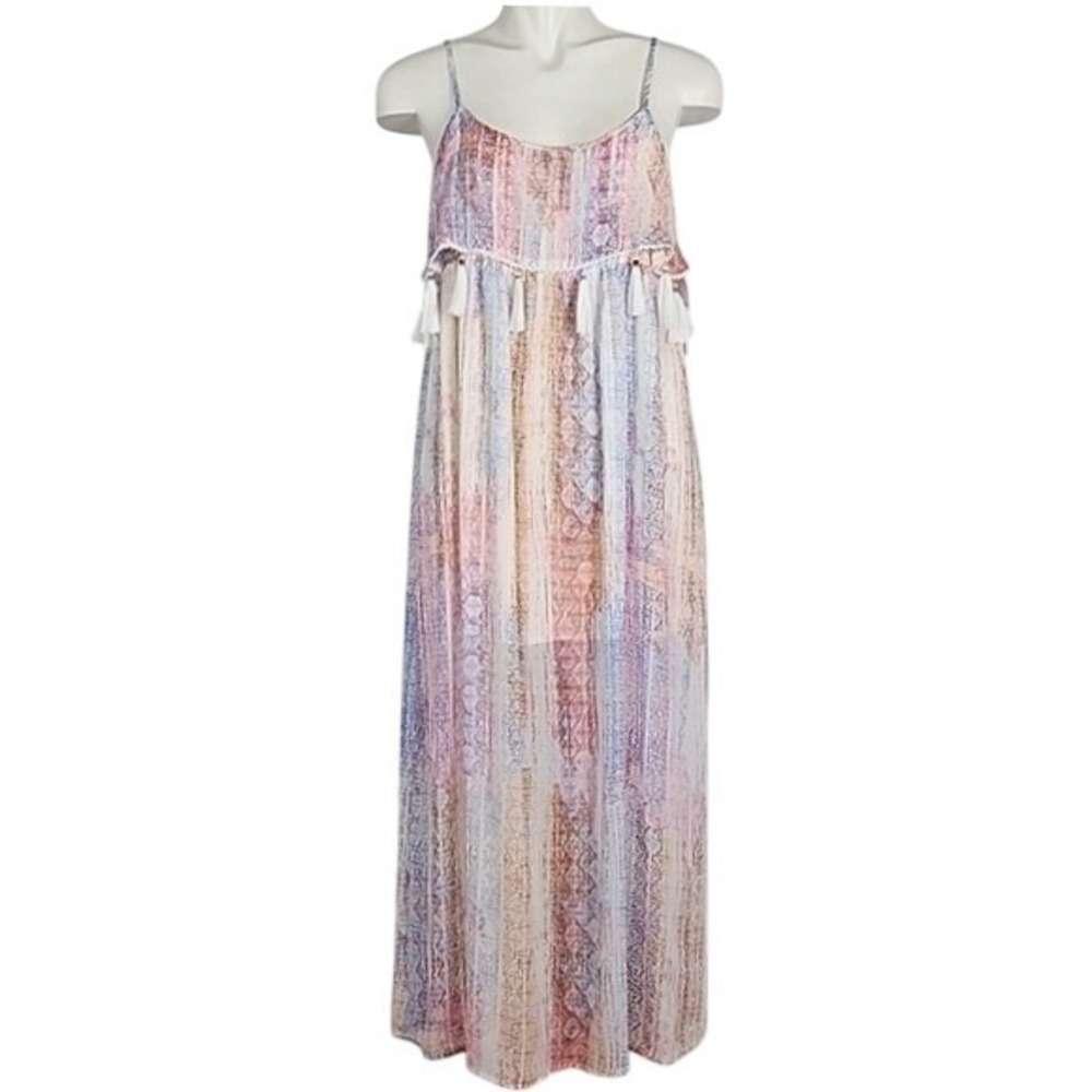 NWT Design Lab Lord & Taylor Women's Pastel Multi Print Tassel Maxi Dress Medium